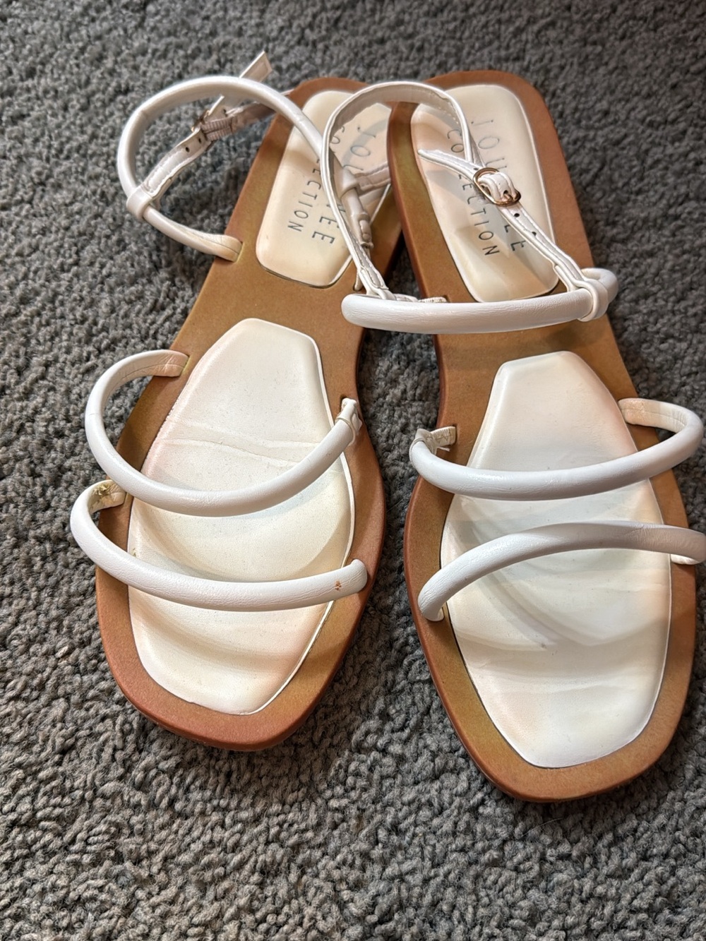 White Multi-Strap Flat Sandals with Tan Footbed
